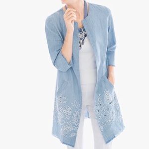 Chicos Indigo Eyelet Embroidered Topper Jacket Size 00 NWT